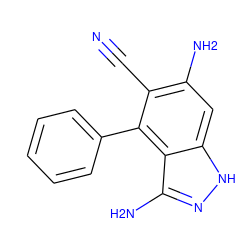 N#Cc1c(N)cc2[nH]nc(N)c2c1-c1ccccc1 ZINC000049538664