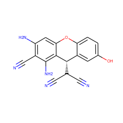 N#Cc1c(N)cc2c(c1N)[C@@H](C(C#N)C#N)c1cc(O)ccc1O2 ZINC000140854793