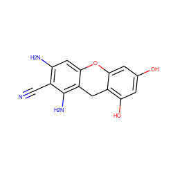 N#Cc1c(N)cc2c(c1N)Cc1c(O)cc(O)cc1O2 ZINC000473244413