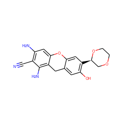 N#Cc1c(N)cc2c(c1N)Cc1cc(O)c([C@@H]3COCCO3)cc1O2 ZINC000473244421