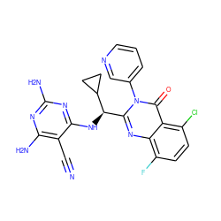 N#Cc1c(N)nc(N)nc1N[C@H](c1nc2c(F)ccc(Cl)c2c(=O)n1-c1cccnc1)C1CC1 ZINC000220883766