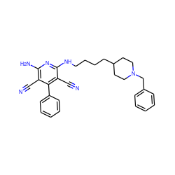 N#Cc1c(N)nc(NCCCCC2CCN(Cc3ccccc3)CC2)c(C#N)c1-c1ccccc1 ZINC000084741002