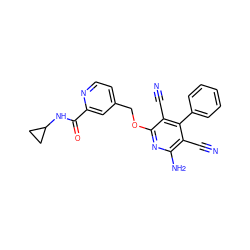 N#Cc1c(N)nc(OCc2ccnc(C(=O)NC3CC3)c2)c(C#N)c1-c1ccccc1 ZINC000146122828