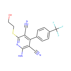 N#Cc1c(N)nc(SCCO)c(C#N)c1-c1ccc(C(F)(F)F)cc1 ZINC000013612582