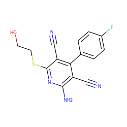 N#Cc1c(N)nc(SCCO)c(C#N)c1-c1ccc(F)cc1 ZINC000013612576