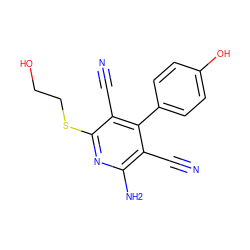 N#Cc1c(N)nc(SCCO)c(C#N)c1-c1ccc(O)cc1 ZINC000018153281