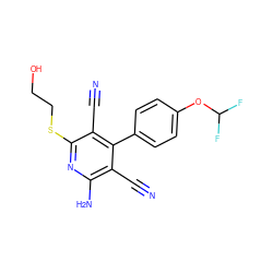 N#Cc1c(N)nc(SCCO)c(C#N)c1-c1ccc(OC(F)F)cc1 ZINC000013612594