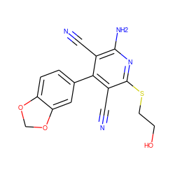 N#Cc1c(N)nc(SCCO)c(C#N)c1-c1ccc2c(c1)OCO2 ZINC000013612608