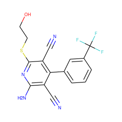 N#Cc1c(N)nc(SCCO)c(C#N)c1-c1cccc(C(F)(F)F)c1 ZINC000013612579