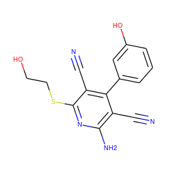 N#Cc1c(N)nc(SCCO)c(C#N)c1-c1cccc(O)c1 ZINC000020094599