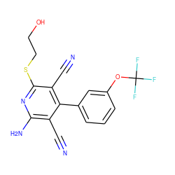 N#Cc1c(N)nc(SCCO)c(C#N)c1-c1cccc(OC(F)(F)F)c1 ZINC000013612597