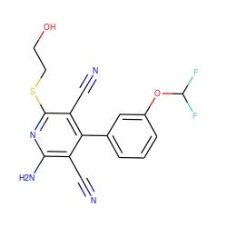 N#Cc1c(N)nc(SCCO)c(C#N)c1-c1cccc(OC(F)F)c1 ZINC000013612591