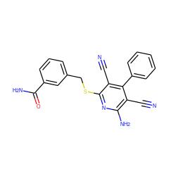 N#Cc1c(N)nc(SCc2cccc(C(N)=O)c2)c(C#N)c1-c1ccccc1 ZINC000147647966