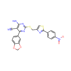 N#Cc1c(N)nc(SCc2csc(-c3ccc([N+](=O)[O-])cc3)n2)nc1-c1ccc2c(c1)OCO2 ZINC000169312321