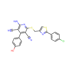 N#Cc1c(N)nc(SCc2csc(-c3ccc(Cl)cc3)n2)c(C#N)c1-c1ccc(O)cc1 ZINC000473134029