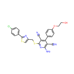 N#Cc1c(N)nc(SCc2csc(-c3ccc(Cl)cc3)n2)c(C#N)c1-c1ccc(OCCO)cc1 ZINC000043202900