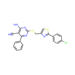 N#Cc1c(N)nc(SCc2csc(-c3ccc(Cl)cc3)n2)nc1-c1ccccc1 ZINC000169312293