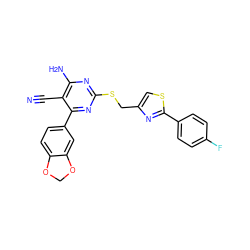 N#Cc1c(N)nc(SCc2csc(-c3ccc(F)cc3)n2)nc1-c1ccc2c(c1)OCO2 ZINC000169312305