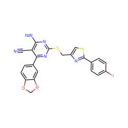 N#Cc1c(N)nc(SCc2csc(-c3ccc(I)cc3)n2)nc1-c1ccc2c(c1)OCO2 ZINC000169312313