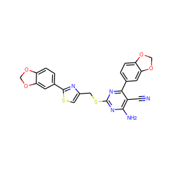 N#Cc1c(N)nc(SCc2csc(-c3ccc4c(c3)OCO4)n2)nc1-c1ccc2c(c1)OCO2 ZINC000169312311