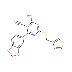 N#Cc1c(N)nc(SCc2cscn2)nc1-c1ccc2c(c1)OCO2 ZINC000169312325