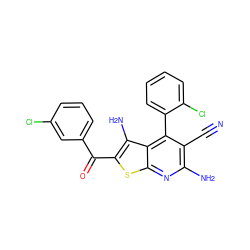 N#Cc1c(N)nc2sc(C(=O)c3cccc(Cl)c3)c(N)c2c1-c1ccccc1Cl ZINC000072316650