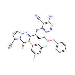 N#Cc1c(N)ncnc1N[C@@H](CCOCc1ccccc1)c1nn2ccc(C#N)c2c(=O)n1-c1cc(F)cc(F)c1 ZINC000208946959