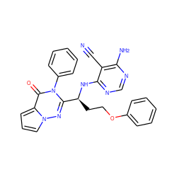 N#Cc1c(N)ncnc1N[C@@H](CCOc1ccccc1)c1nn2cccc2c(=O)n1-c1ccccc1 ZINC000209045640