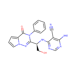 N#Cc1c(N)ncnc1N[C@@H](CO)c1nn2cccc2c(=O)n1-c1ccccc1 ZINC000205610050