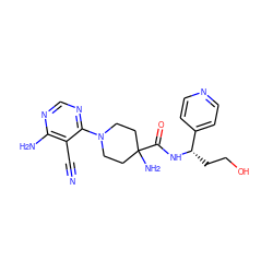 N#Cc1c(N)ncnc1N1CCC(N)(C(=O)N[C@@H](CCO)c2ccncc2)CC1 ZINC001772597056