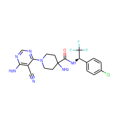 N#Cc1c(N)ncnc1N1CCC(N)(C(=O)N[C@H](c2ccc(Cl)cc2)C(F)(F)F)CC1 ZINC001772633043