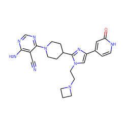 N#Cc1c(N)ncnc1N1CCC(c2nc(-c3cc[nH]c(=O)c3)cn2CCN2CCC2)CC1 ZINC001772569844