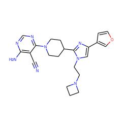 N#Cc1c(N)ncnc1N1CCC(c2nc(-c3ccoc3)cn2CCN2CCC2)CC1 ZINC000218686926