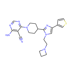 N#Cc1c(N)ncnc1N1CCC(c2nc(-c3ccsc3)cn2CCN2CCC2)CC1 ZINC000219731630