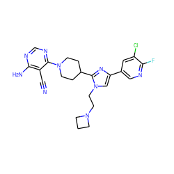 N#Cc1c(N)ncnc1N1CCC(c2nc(-c3cnc(F)c(Cl)c3)cn2CCN2CCC2)CC1 ZINC000219112226