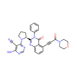 N#Cc1c(N)ncnc1N1CCC[C@H]1c1nc2cccc(C#CC(=O)N3CCOCC3)c2c(=O)n1-c1ccccc1 ZINC001772622478