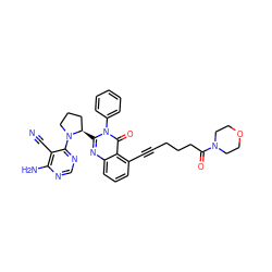 N#Cc1c(N)ncnc1N1CCC[C@H]1c1nc2cccc(C#CCCCC(=O)N3CCOCC3)c2c(=O)n1-c1ccccc1 ZINC001772630584