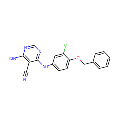 N#Cc1c(N)ncnc1Nc1ccc(OCc2ccccc2)c(Cl)c1 ZINC000040764058