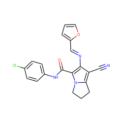 N#Cc1c(N=Cc2ccco2)c(C(=O)Nc2ccc(Cl)cc2)n2c1CCC2 ZINC001772652618