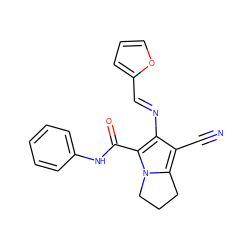 N#Cc1c(N=Cc2ccco2)c(C(=O)Nc2ccccc2)n2c1CCC2 ZINC001772583530