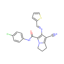 N#Cc1c(N=Cc2cccs2)c(C(=O)Nc2ccc(Cl)cc2)n2c1CCC2 ZINC001772610497