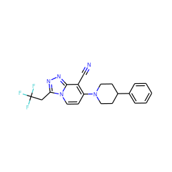 N#Cc1c(N2CCC(c3ccccc3)CC2)ccn2c(CC(F)(F)F)nnc12 ZINC000095578133