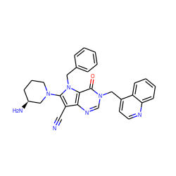 N#Cc1c(N2CCC[C@H](N)C2)n(Cc2ccccc2)c2c(=O)n(Cc3ccnc4ccccc34)cnc12 ZINC000073278897