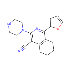 N#Cc1c(N2CCNCC2)nc(-c2ccco2)c2c1CCCC2 ZINC000004785376