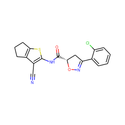 N#Cc1c(NC(=O)[C@@H]2CC(c3ccccc3Cl)=NO2)sc2c1CCC2 ZINC000004504964