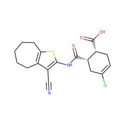 N#Cc1c(NC(=O)[C@H]2CC(Cl)=CC[C@H]2C(=O)O)sc2c1CCCCC2 ZINC000000779453