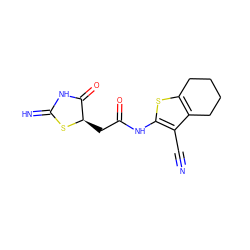 N#Cc1c(NC(=O)C[C@H]2SC(=N)NC2=O)sc2c1CCCC2 ZINC000005829927