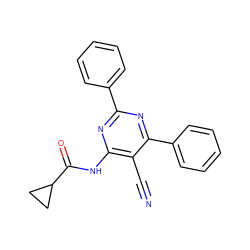 N#Cc1c(NC(=O)C2CC2)nc(-c2ccccc2)nc1-c1ccccc1 ZINC000029063624