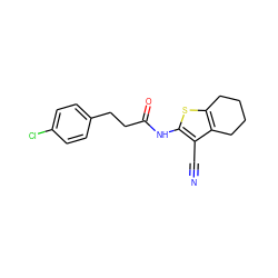 N#Cc1c(NC(=O)CCc2ccc(Cl)cc2)sc2c1CCCC2 ZINC000040995146