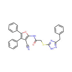 N#Cc1c(NC(=O)CSc2nc(Cc3ccccc3)n[nH]2)oc(-c2ccccc2)c1-c1ccccc1 ZINC000004209473